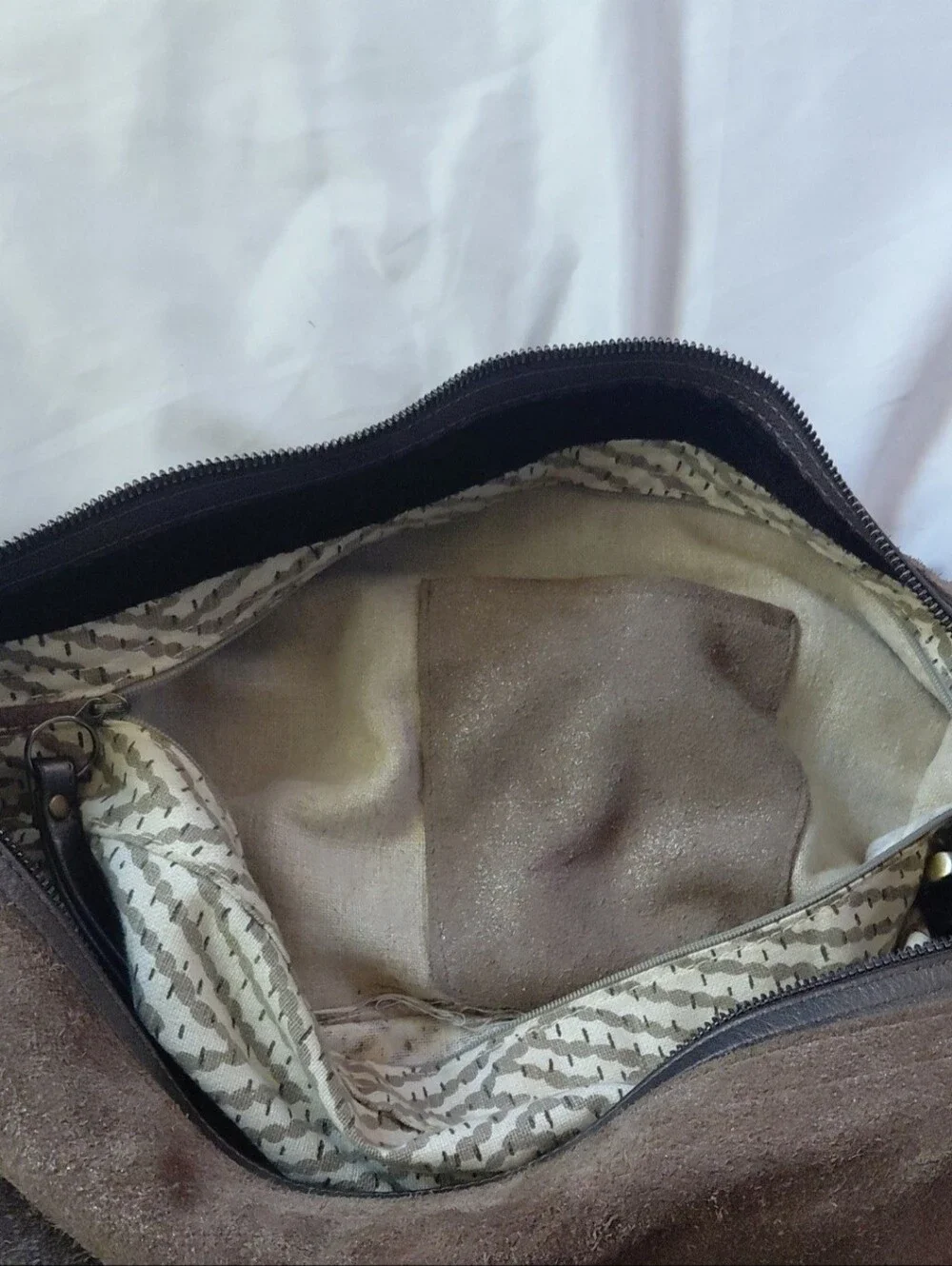 Vintage Natasha Durham Original Hobo Bag Suede Espresso Brown Metallic Dusted
